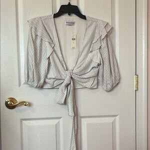 Charlie Holiday White and Gray Striped Blouse